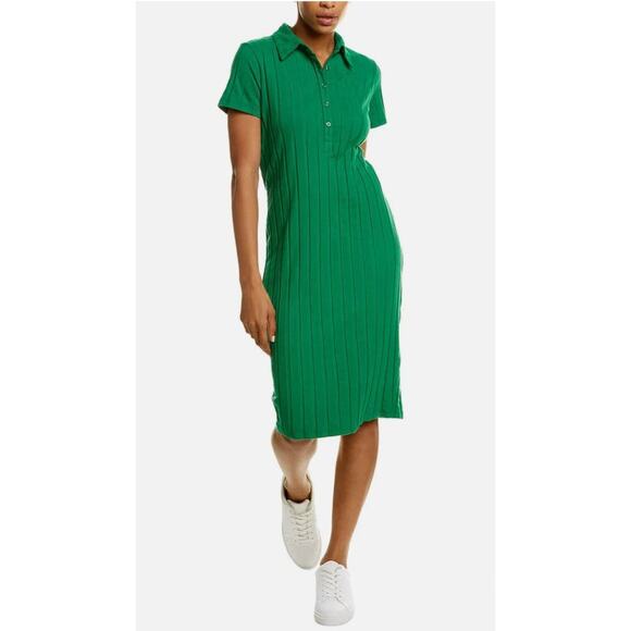 Monrow Flat Rib Short Sleeve Polo Dress - S - Picture 1 of 7